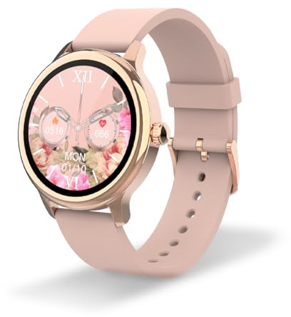 DCU TECNOLOGIC - Sophie Smartwatch - Montre Connectée Femme Or Rose avec Bracelet Silicone Rose - Écran Tactile HD 1,2'' - Étanchéité IP67-22 Modes Sportifs - DCU Smart APP