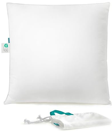 SONGMICS Kopfkissen 80 x 80 cm, Füllung 1500 g, Stoffoberfläche aus weichem, gebürstetem Polyester, Kissen, maschinenwaschbar bei 60°, mit Aufbewahrungstasche, wolkenweiß TBP002W01