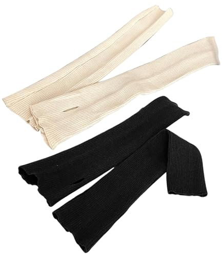 OnIUeZky 2 Paar Armwärmer Frauen warm gestrickte Armwärmer mit Daumenloch schwarz und weiß weich dehnbar, langfingerlose Handschuhe für Frauen Mädchen