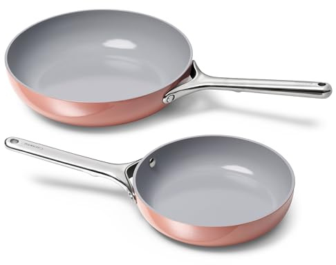 Caraway Fry Pan Duo - Nonstick Ceramic Frying Pan (8 & 10.5”) - Non Toxic, PTFE & PFOA Free - Oven Safe & Compatible with All Stovetops (Gas, Electric & Induction) - Perracotta