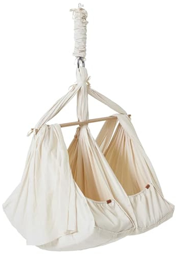 MEMBANTU Federwiege Baby für Zwillinge - Baby-Wiege aus Bio-Baumwolle - Baby-Hängematte inkl. Feder - Baby-Stoffschaukel Plus Matratze und Baldachin - Baby-Hammock bis max. 15 kg - Natur
