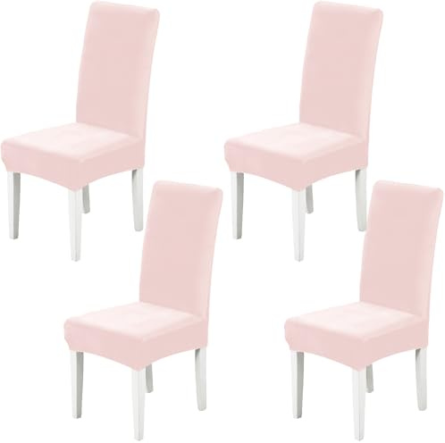 Xundefeng 4er Set Stretch Samt Stuhlhussen für Esszimmerstühle, Schutz Hussen für Stühle Schwingstühle, Dekoration Stuhlbezug für Haus, Küche, Hotel, Party - Rosa