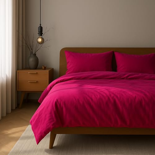 VEL VET HOME Bettwäsche 135x200 Baumwolle Bettbezug 135x200 cm mit Kissenbezug 80x80 cm Hohe Qualität Bettwäsche-Set mit Reißverschluss 100% Baumwolle Made in EU Himbeere 135 x 200