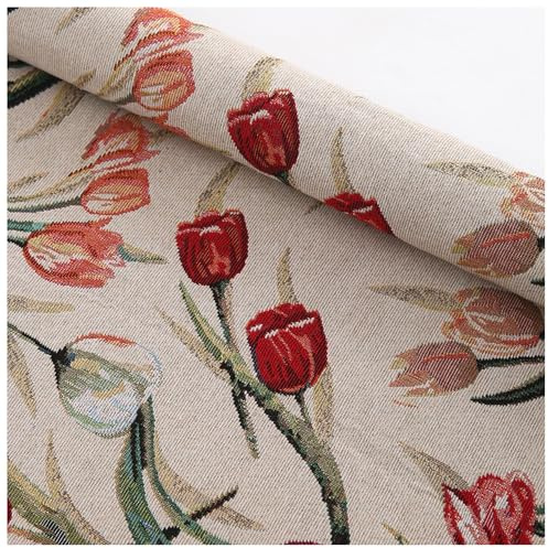 Digitaldruck Dekostoff, Tulpe Jacquard Dekostoff Meterware, für DIY Nähmuster Handwerk Kissen, Tischdecken, Gardinen, 100x148cm, Beige
