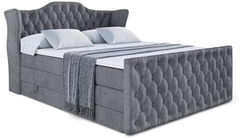ALTDECOR Boxspringbett mit Matratze und Lattenrost, Topper, Fußteil,Polsterbett mit Bettkasten, Bett mit Stauraum H3- und H4- Matratze, Doppelbett - Vila-Z King - 180x200 - Dunkelgrau Samt