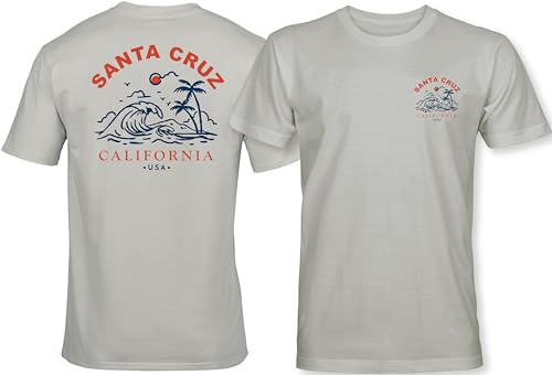 Surfer T-Shirt: Santa Cruz USA - Unisex Herren Damen Surfing T-Shirt Männer - Welle Hippie Slogan Statement Surf Design Vintage Retro Fashion Streetstyle (L)