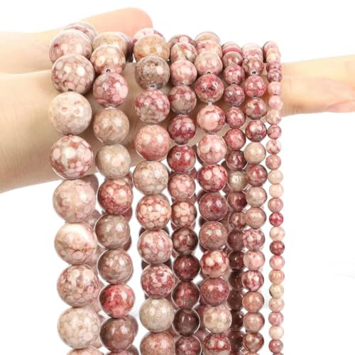 Natürliche rote Steinperlen, Tigerauge, rosa Achat, Quarz, Jade, lose Abstandsperlen zur Schmuckherstellung, DIY-Armband, Halskettenzubehör, rote Chrysantheme, 8 mm, ca. 45 Stück