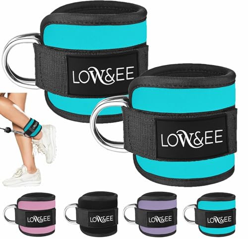 LOW&EE® 2er-Pack Knöchelriemenscheiben Gym – Knöchelbandage für Riemenscheibe gepolstert mit Klettverschluss für Frauen und Männer – Gym Knöchelriemen für Kabelmaschine Fitness und Fitnessstudio – Gym