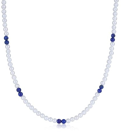 GAVU Herren Muschelkette mit Lapislazuli Perlen und Edelstahl OT-Verschluss Naturstein Halskette für Männer 55cm