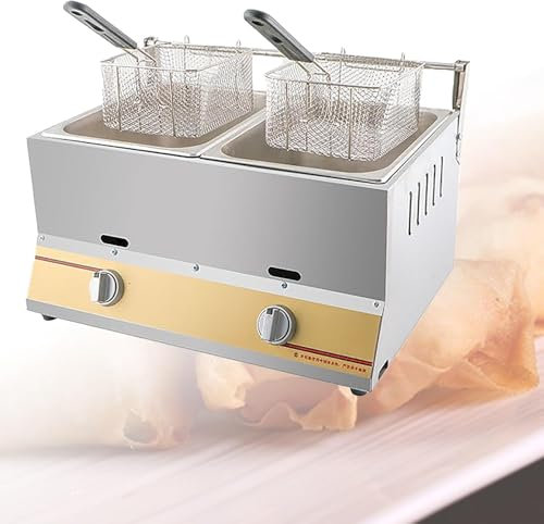 ZJGFCB Friteuse Commerciale, Friteuse, Réglage De La Température, avec Panier Amovible – Antidérapant, Facile à Nettoyer, Friteuse à Gaz en Acier Inoxydable(Size:B)