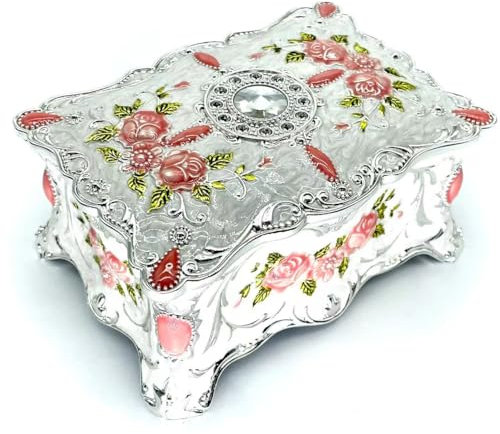 Truewon Schmucktruhe im Rosenstil, Metallbox, Schmuckkästchen, Vintage-Stil, Schmuckkästchen, Schmuckkästchen, Schmuckkästchen, Schmuckkästchen, Schmuckkästchen, Schmuckkästchen, Schmuckkästchen,