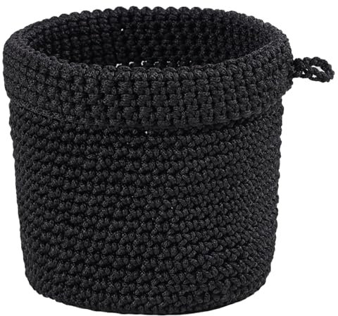 1pcs Cesta de Ganchillo,Cestos Almacenaje,Organizador,Cestas de Almacenamiento,Cajas Almacenaje,Cesta Ganchillo para Guardar Toallas,Cosméticos,Llaves,Pendientes,Collares,Cocina,13 * 14 cm-Negro