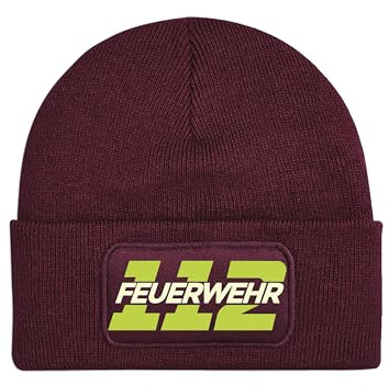 NIMAMA Mütze Beanie 112 Feuerwehr Wintermütze Statement Spruch Print Geschenk Unisex Strickmütze für Herren & Damen