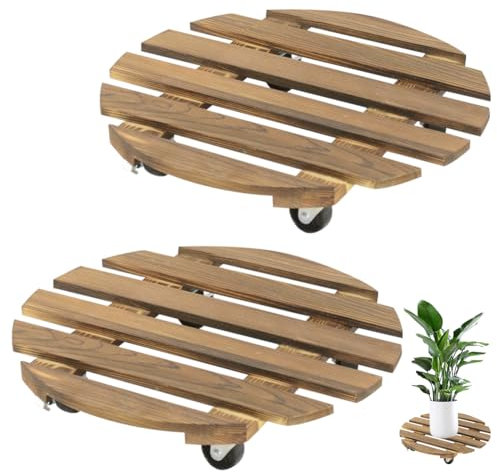 2 stycken växtrullar, blomroller 30 cm rund rullbräda växter 100 kg bärkraft, växtroller utomhus, blomkruka underlägg med hjul för utomhusbruk + inomhus rullbräda växter