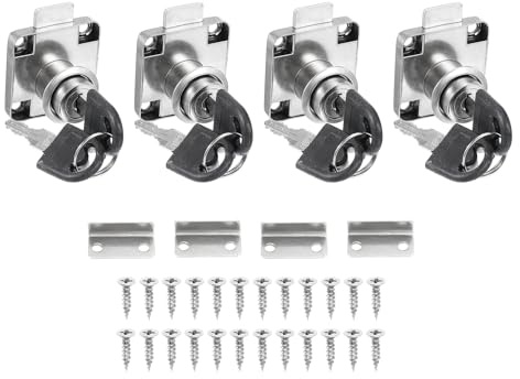 PATIKIL 4 Pack Drawer Lock with Keys, Keyed Different Alloy Steel Desktop Lock with 7/9 Length 3/4 Dia Cylinder Cam Cabinet Locks for File Drawer RV Storage Replacement, Silver