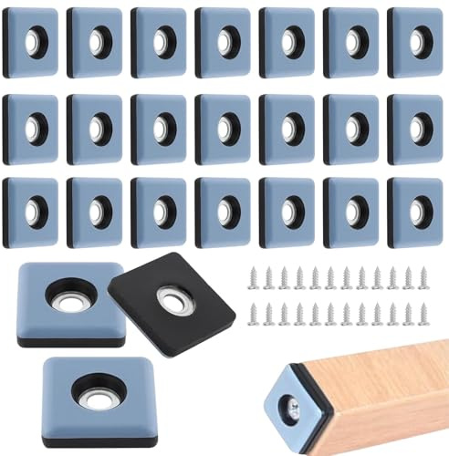 Teflongleiter 24 Stück Teflongleiter zum Schrauben Möbelgleiter Teflon Möbelgleiter für Möbel Sessel Stuhlbeine Quadrat Möbelschieber mit Edelstahlschrauben (25x25mm)