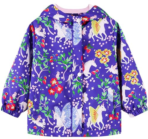 JinBei Kids Waterproof Jackets Lightweight Windproof Coat, Age 2-10 Years | Outerwear Jacket, Raincoat with Hood, with Pockets, Soft Lining, for Spring Autumn Coat, School, Hiking, Camping, Walking