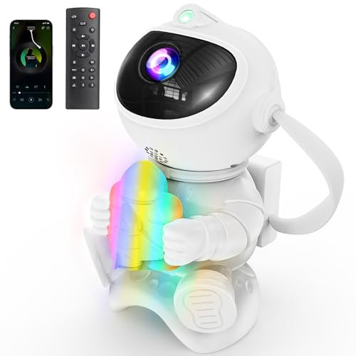 PKBD Altavoz Bluetooth Integrado Astronauta Proyector de Galaxias y Estrellas, Lámpara con 8 Efectos de Nebulosas Luz Nocturna Infantil LED,7 Modos de Luces LED en el Pecho, Ideal Regalos-Dirigible