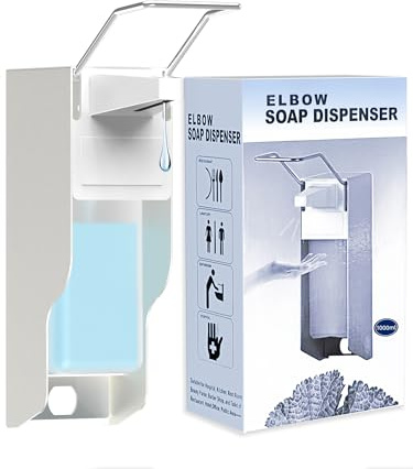 Dispensador desinfectante de 1000 ml, dispensador de jabón para fijación en pared, dispensador de metal desinfectante con presión en codos para desinfectantes y jabones de manos, dispensador de jabón