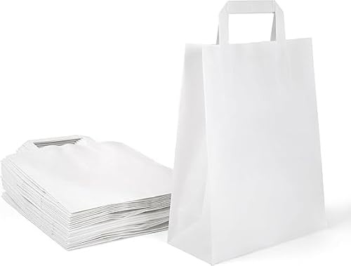 Inoverse 250 st. pappersbärpåsar, presentpåsar, 18 08 x 22 cm papperspåsar med handtag, vita kraftpapperspåsar, papperspåsar för shopping, papperspåsar, stora papperspåsar