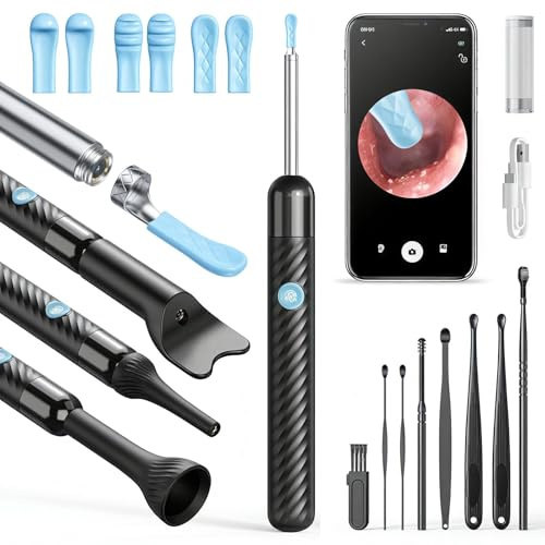Otoscopio removedor de cerumen, cámara limpiadora de oídos Vankarr HD WiFi, espejo de oídos IP67 Waterproof endoscopio de oídos con lente de 3.5mm y 6 LEDs, para adultos, niños