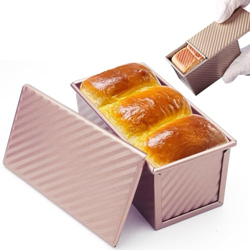 BGOBTY Molde para Pan con Tapa,Molde Pan Tostado,230g Molde para Plumcake Hornear,Antiadherente,Apto para Hornear Pasteles,Tostadas y Otros Postres (Oro rosa,230 g)