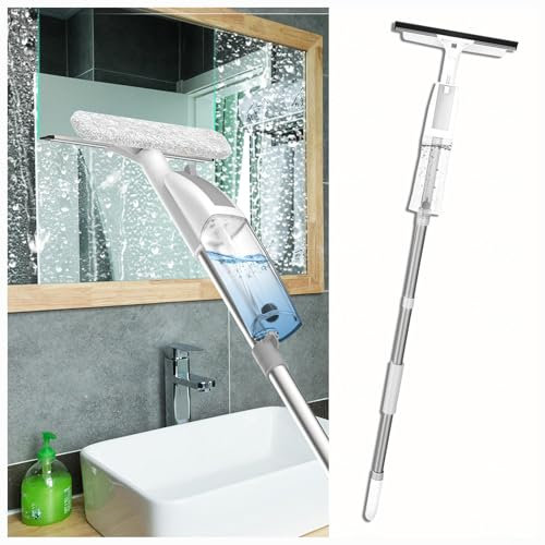 HJXBD888 3 en 1 Spray Limpia Cristales con Poste Telescópico, Limpiador De Cristales con 3 Paños Microfibra para Ventanas Altas Interiores/Exteriores