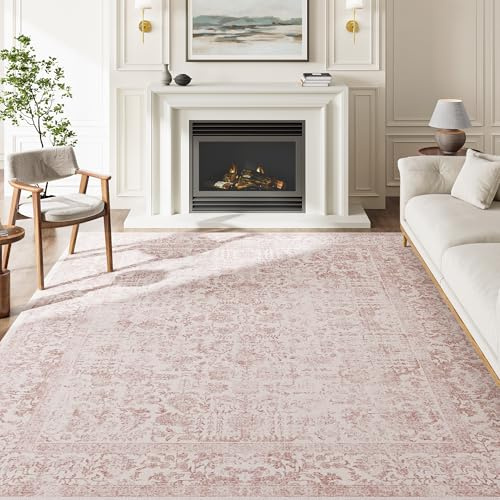 HUGEAR Vintage Vardagsrum Matta 240x300cm Rosa Tvättbar Stor Mattor | Halkfri,Sovrumsmatta Rug,Sovrum,Kort Lugg Carpet,Matsal Rugs,Kontor Carpet,Barnrum,Inomhusbruk Golvmatta