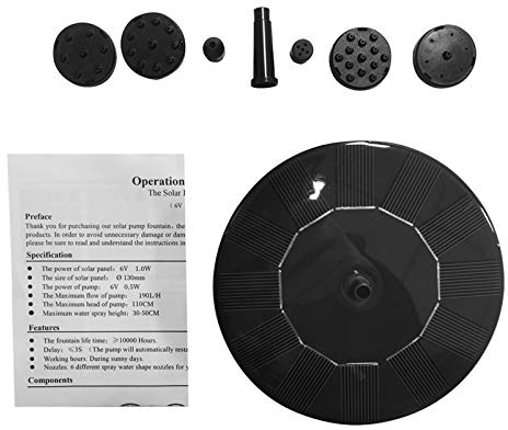 Fontaine à énergie solaire avec 6 buses pour bassin extérieur, jardin, piscine