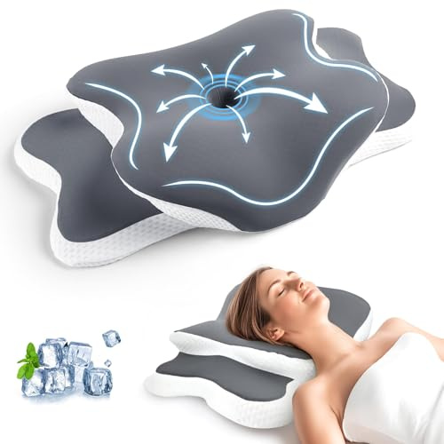 CloudNook Almohada Ortopédica Viscoelástica – Almohada Cervical Ergonómica para Dormir de Lado, Boca Arriba o Boca Abajo – Alivio del Dolor de Cuello y Hombros – Gris