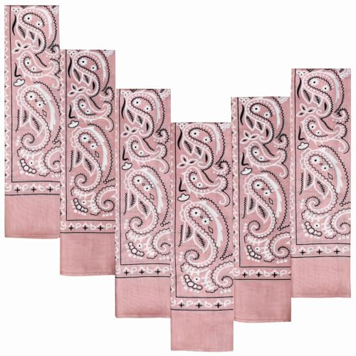 Every-ville Baumwolle Bandana, Halstuch, Paisley, Unisex, 6er Set, Rosa