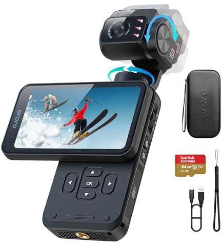 HURSVIE 5K Vlog Kamera mit 64G Karte, 3-Achsen-Stabilisierung Vlogging Camera mit 3,5'' Drehbarer Touchscreen, 1/2,5'' CMOS, 5K 30FPS/4K 60FPS Video, Gesichts Tracking, IR Nachtsicht für Vlog/YouTube