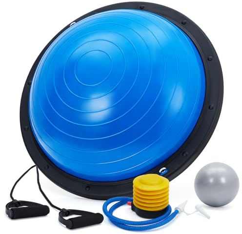 JOLLYTOP Halbkugel Balance Ball, 23 Zoll, Balance Trainer bis 1600 lbs, Inkl. Rutschfester Basis, 2 Widerstandsbändern, Luftpumpe & Ersatzball, Für Yoga, Physiotherapie und Krafttraining