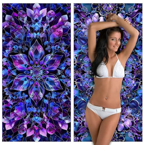 Telo Mare Microfibra 100x220cm Mandala Telo Mare 2 Set Viola，Antisabbia，Leggero，Assorbente Asciugatura Rapida Morbido e Resistente，con Borsa Impermeabile, per Spiaggia，Piscina，Viaggio，Yoga YJ-708