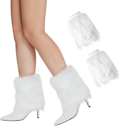 DOKRIN Gamaschen Damen, Plüsch Beinstulpen Damen, warme Beinwärmer für Herbst und Winter, Dicke Socken für Kälte (Weiß, 25cm)