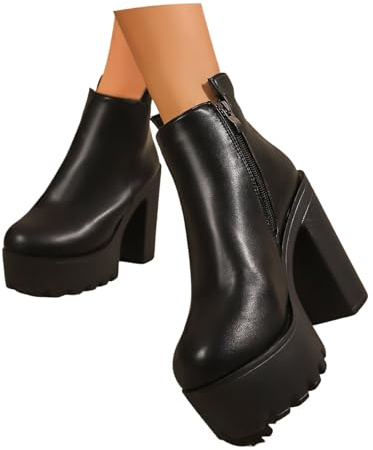 MEECHI Botines De Plataforma con Tacón Ancho Ankle Boots Chelsea for Mujer Tacones Altos De Cuero De PU Botines Moteros Retro con Cremallera Botas De Goma Antideslizantes for Exteriores(38 EU)