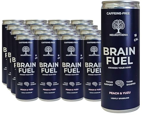Neurothena Caffeine-Free Brain Fuel Brain Drink | Peach & Yuzu 12 Cans | Support Focus, Mental Clarity & Cognitive Performance | Lion’s Mane, Ginseng, Zynamite & Vitamins, Magnesium & Zinc