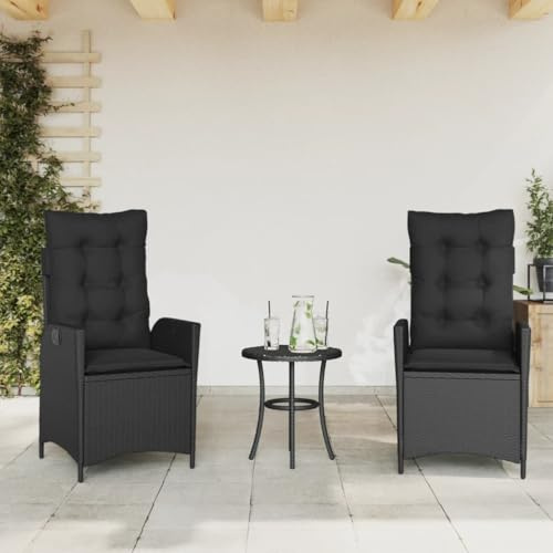 kithwjll Gartensessel mit Kissen, 2 Stück, verstellbar, Schwarz Poly Rattan, Hochlehner für Balkon, Terrassenstühle, Outdoor Gartenstuhl Set