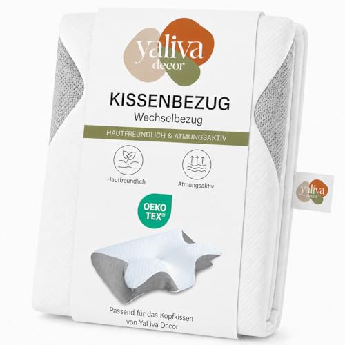 YaLiva Decor® Ergonomischer Kissenbezug Weiß Grau l Bezug Für Orthopädisches Nackenkissen Ersatzbezug Weich Atmungsaktiv