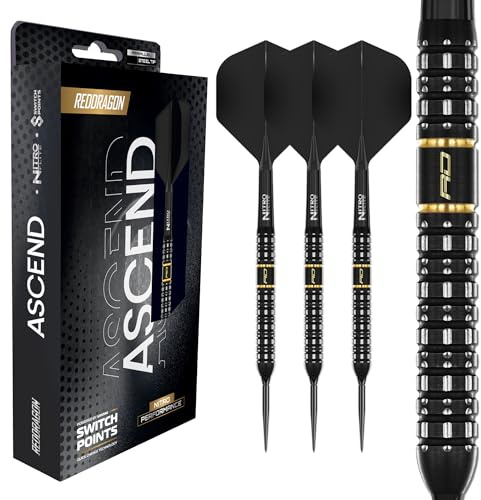 RED DRAGON Darts – Ascend Switch Points Serie 22 g | Drivs av Winmau | Parallell | 90 % volfram professionell dartpilar – NitroFlite integrerad flight/skaft | Dart pilar steeldarts dartflights och
