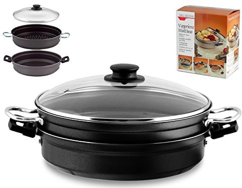 Valsecchi 465500 Vaporiera Multiuso In Alluminio Con Rivestimento Antiaderente 28 Cm Con Coperchio In Vetro