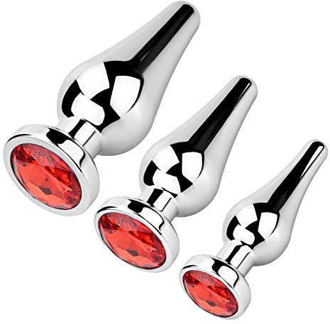 Roluck Analplug mit Stoss Metall Analplug Juwel Konischer Buttplug Analdilatator(Rot, 3-teiliges Set)