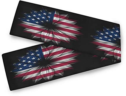 HMZXZ Tischläufer Amerikanisch USA Flagge Abstrakt Blumen- Blumen Schwarz Table Runner Tischdecke Deckel für Hochzeit Party Familie Küche Decor, 13x70 inch