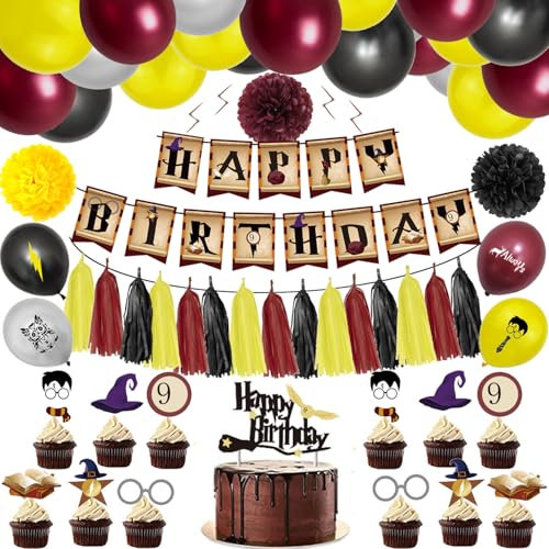 Magic Wizard Schulballons Girlande Kit,Schwarz Gold Ballon Bogen Zauberer Geburtstag Banner für Geburtstag Party für Magic Wizard School Thema Party Dekoration