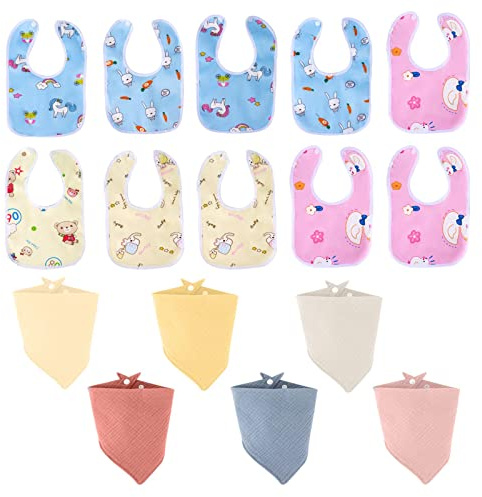AWAVM 16 Stück Lätzchen Baby Absorbierende Dreieckstuch U-Baby Lätzchen Vier Stockwerke Weiche & Absorbierende Musselin Halstüch mit Verstellbares Druckknopf für Jungen Mädchen Neugeboren Unisex