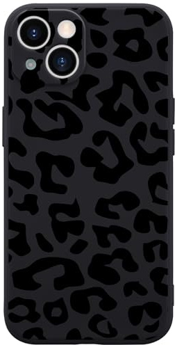 Wihytec Black Leopard Phone Case for iPhone 14 Black Leopard Cheetah Animal Skin Print Case Cover Liquid Silicone Soft Gel Rubber Durable Matt Phone Cover with Microfiber Lining