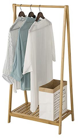 coat stand bamboo clothes rack coat rack with shelf free-standing coat rack with clothes rail for entrance area bedroom hallway natural SGR0018