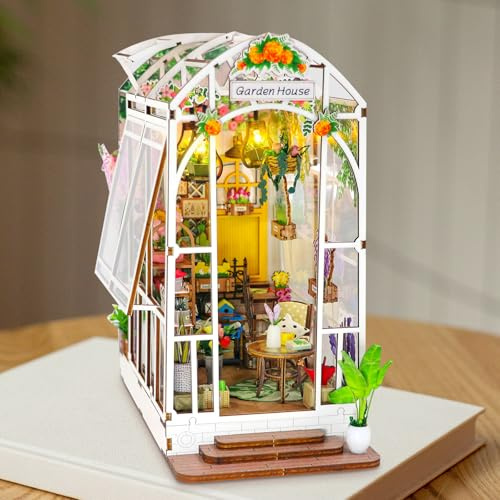 Kit casetta da giardino DIY Booknook Fermalibri 3D in legno, diorama per adulti, libreria miniatura, decorazione casa