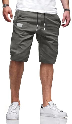 VMSUCIJ Herrshorts sommar korta byxor bermudashorts eleganta vardagliga elastiska midjebyxor bomull med fickor, Grå, XXL
