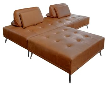 KAWOLA Schlafsofa WIOLO - Couch Leder Cognac, Sofa mit Schlaffunktion, Schlafcouch inkl. Hocker